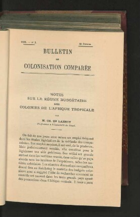 Notes sur le regime budgetaire des colonies de l`afrique tropicale