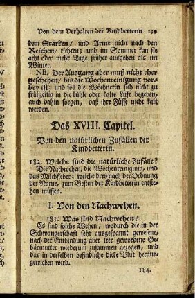 Das XVIII. Capitel. Von den natürlichen Zufällen der Kindbetterin.