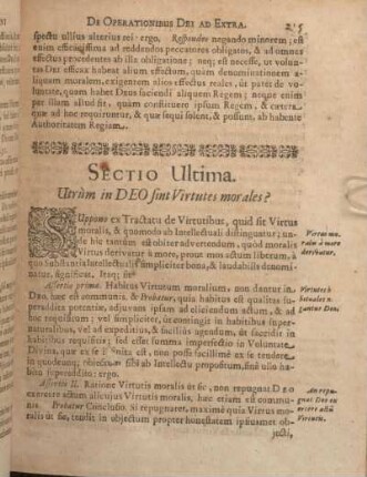 Sectio Ultima. Utrùm in DEO sint Virtutes morales?