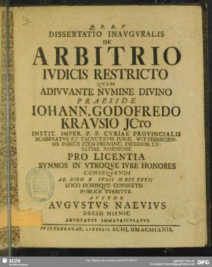 Dissertatio Inauguralis De Arbitrio Iudicis Restricto