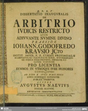 Dissertatio Inauguralis De Arbitrio Iudicis Restricto