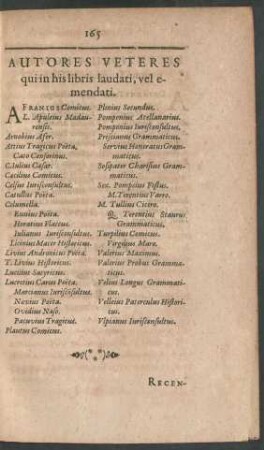 Autores Veteres qui in his libris laudati, vel emendati