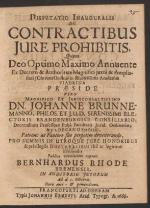 Disputatio Inauguralis De Contractibus Iure Prohibitis