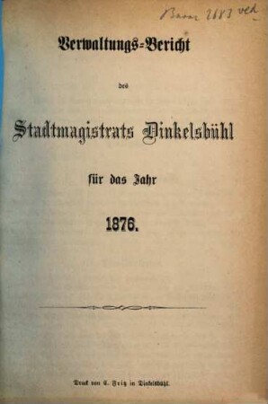 Verwaltungs-Bericht des Stadtmagistrats Dinkelsbühl für das Jahr .... 1876