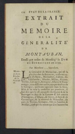 Extrait du Memoire de la Generalité de Montauban.