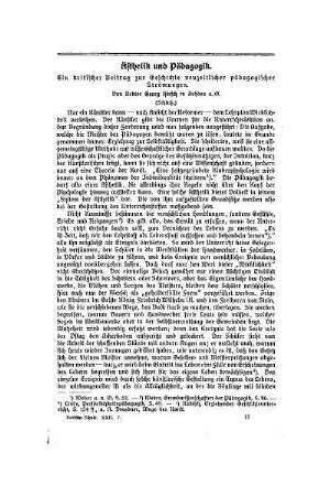 Ästhetik und Pädagogik : ein kritischer Beitrag zur Geschichte neuzeitlicher pädagogischer Strömungen ; (Schluß)