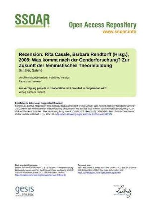 Rezension: Rita Casale, Barbara Rendtorff (Hrsg.), 2008: Was kommt nach der Genderforschung? Zur Zukunft der feministischen Theoriebildung