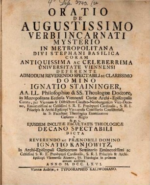 Oratio de augustissimo verbi incarnati mysterio