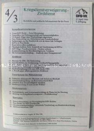 Quartalszeitschrift der DFG-VK "4/3 - Kriegsdienstverweigerung-Zivildienst" überwiegend zu juristischen Fragen - Sachkonvolut