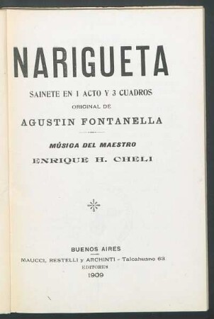 Narigueta : sainete en 1 acto y 3 cuadros