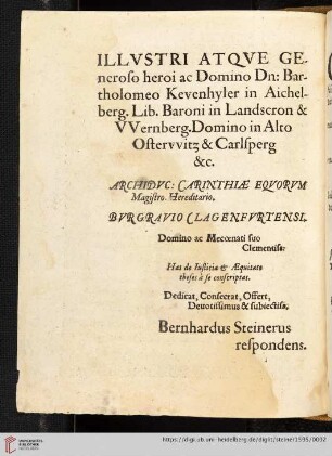 Illvstri atqve generoso heroi ac Domino Dn [...]