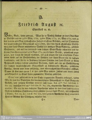 D. Friedrich August [et]c. Churfürst [et]c. [et]c.