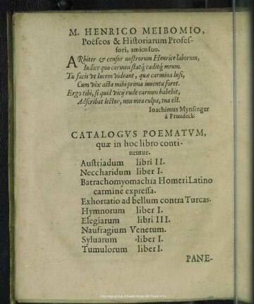 Catalogus Poematum, quae in hoc libro continentur