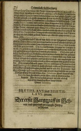 Bretislaus sonst Bisetislaus genant. Der erste Marggraff in Mehren, und zwey und zwantzigste Hertzog in Behaimb