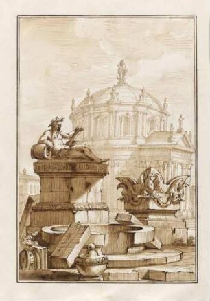 Architekturphantasie mit Brunnenanlage vor einem Kuppelgebäude, aus den "Disegni di Prospettiva Ideale", Bl. 5