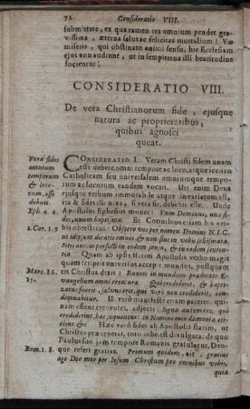 Consideratio VIII. De vera Christianorum fide, ejusque natura ac proprietatibus, quibus agnosci queat.
