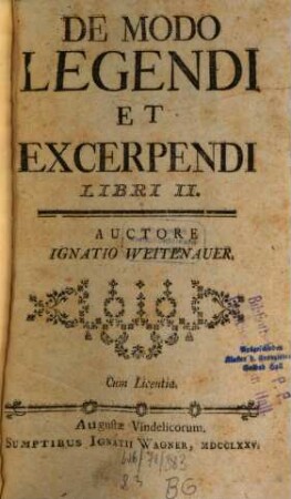 De Modo Legendi Et Excerpendi Libri II.