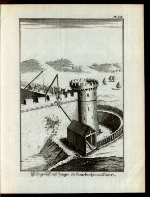Hebgerüst mit Zangen die Mauerbrecher ansichklammern