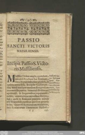 Passio Sancti Victoris Massiliensis.