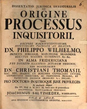 Dissertatio Juridica Inauguralis De Origine Processus Inquisitorii