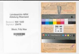 Entnazifizierung Fritz Max Von Block , geb. 11.08.1908 (Kaufmann)