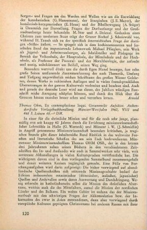 120-121 [Rezension] Ohm, Thomas, Ex contemplatione loqui