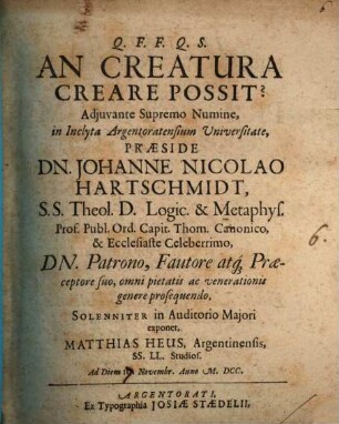 An creatura creare possit?