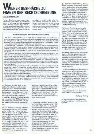 Wiener Gespräche zu Fragen der Rechtschreibung : 4. bis 5. Dezember 1986