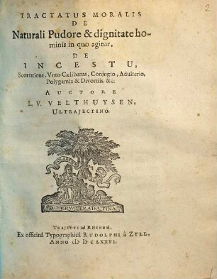 Tractatus Moralis De Naturali Pudore & dignitate hominis : in quo agitur, De Incestu, Scortatione, Voto Caelibatus, Conjugio, Adulterio, Polygamia & Divortiis, &c.