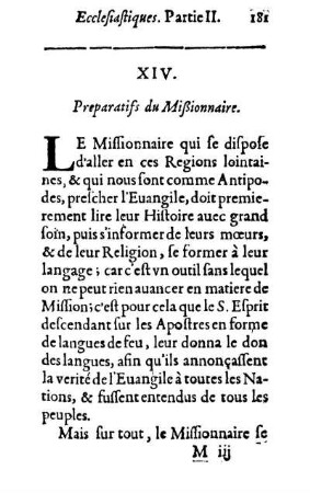 XIV. Preparatifs du Mißionnaire