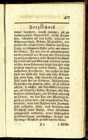 Verzeichniß einiger bewährter Arzneymittel für Hebammen.