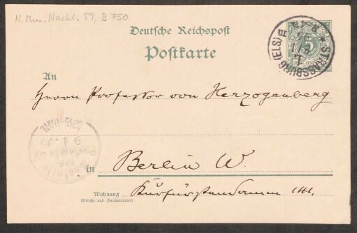 Postkarte an Heinrich von Herzogenberg : 08.01.1896