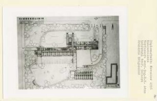Kinderklinik, Berlin-Wilmersdorf (Diplomarbeit bei Kurt Dübbers): Ambulanz, Röntgen, Einlieferung, Infektionsstation, Schwesternhaus, Grundriss Erdgeschoss 1:200