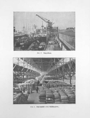 Abb. 8 Doppelkran. Abb. 9 Innenansicht eines Kaischuppens.