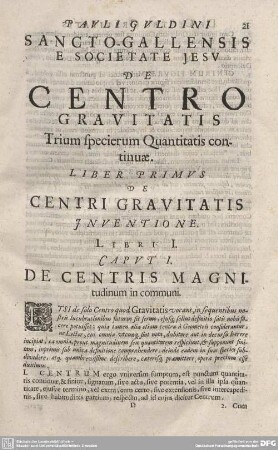 LIBER PRIMUS DE CENTRI GRAVITATIS INVENTIONE.