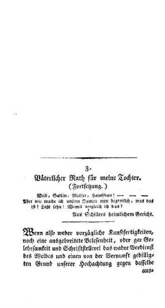 Väterlicher Rath für meine Tochter : (Fortsetzung) ; (die Fortsetzung folgt)