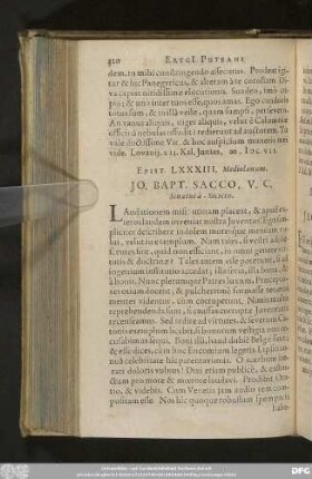 Epist. LXXXIII. Mediolanum. Io. Bapt. Sacco, V. C. Senatui à Secretis.