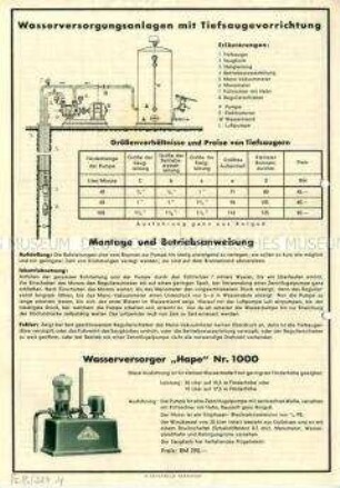 Selbsttätige Wasserversorgungsanlagen