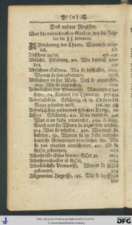 Das andere Register, über die vornehmsten Sachen, wo die Zahlen die §§. bedeuten.