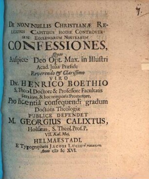 De nonnullis Christianae religionis capitibus hodie controversis ecclesiarum nostrarum confessiones
