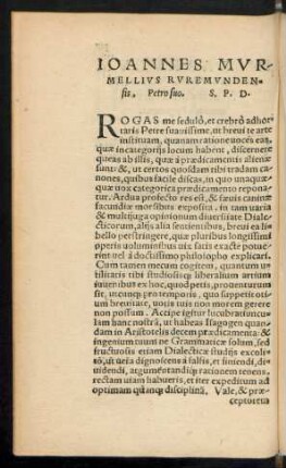 Ioannes Murmellius Ruremundensis, Petro suo. S. P. D.