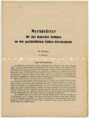 Informationsschrift für Wehrmachtssoldaten über die antiken Stätten im besetzten Griechenland