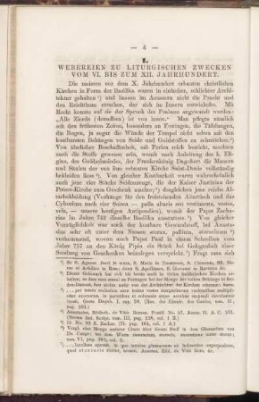 I. Webereien zu liturgischen Zwecken vom VI. bis zum XII. Jahrhundert.