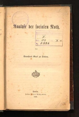 Analyse der socialen Noth