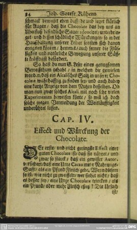 Cap. IV. Effect und Würckung der Chocolate