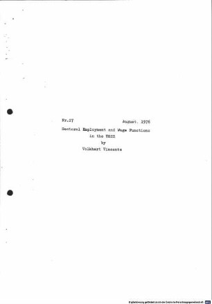 Sectoral employment and wage functions in the USSR