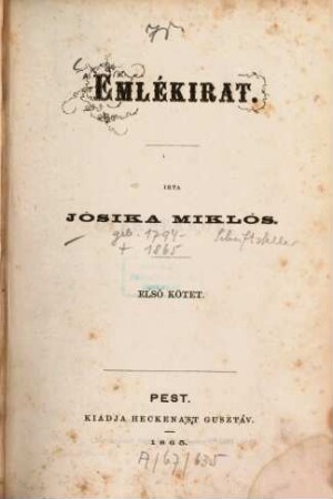 Emlékirat : [Jósika Miklós], 1