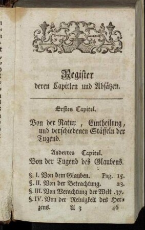 Register deren Capitlen und Absätzen.