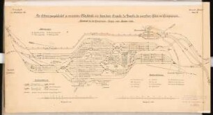 Verbindung zwischen Rhein-Nahe-Bahn und rechtsheinischer Eisenbahn bei Rüdesheim Schinkelwettbewerb 1901: Abzweigungsbahnhof mit Gleisplan: Bestimmung der Gleise. Grundriss/Schema 1:5000, 1:1000
