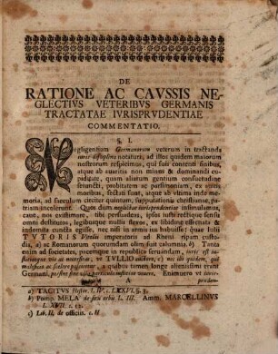 Commentatio de ratione ac causis neglectius tractatae veteribus Germanis iurisprudentiae